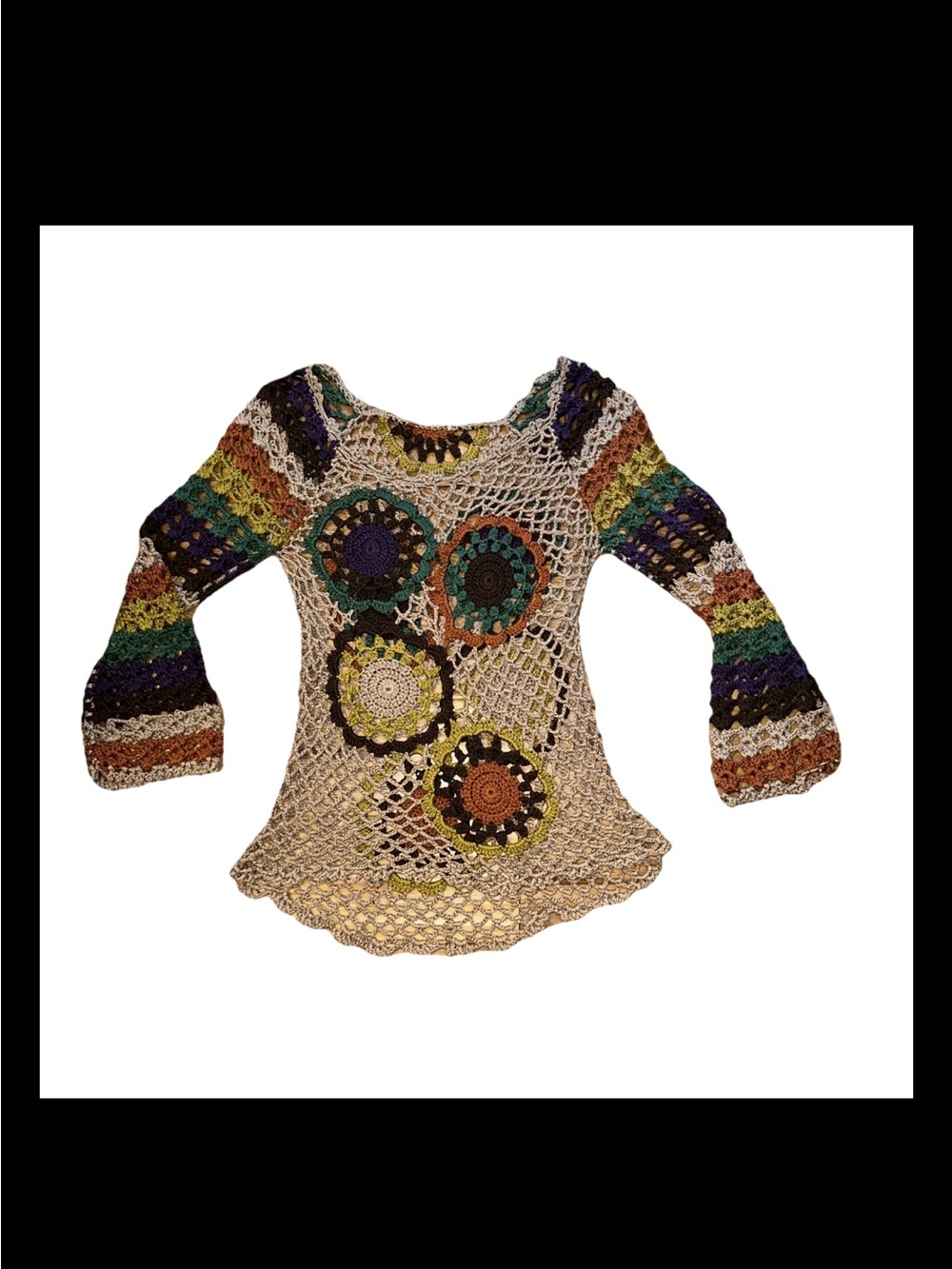 Handmade Crochet Open-Knit Multicolor Floral Sweater